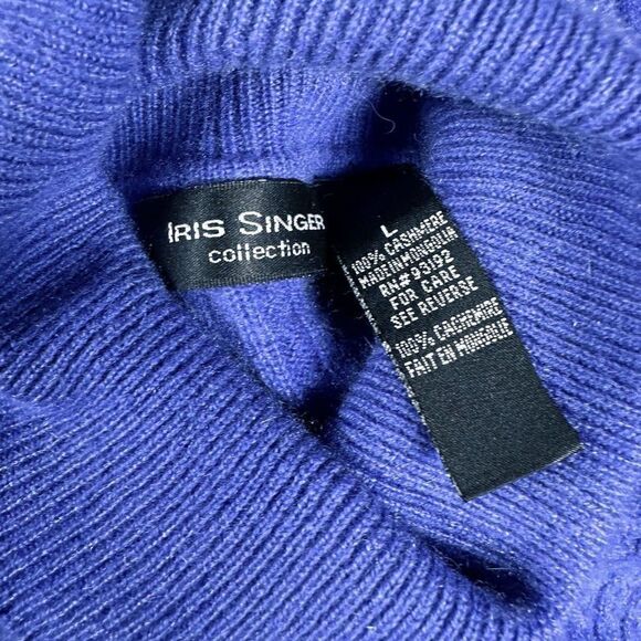 Iris Singer Purple Cable Knit Pure Cashmere Turtleneck Sweater Size L Large - Picture 5 of 6